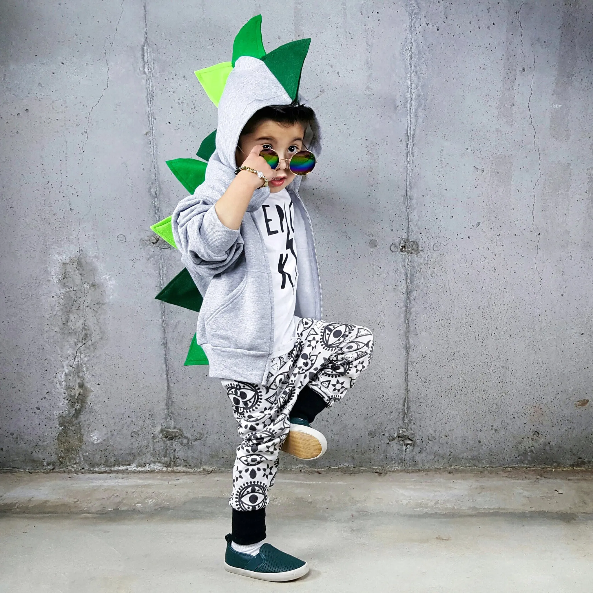 #018 - RTS Green Ombre Dino Hoodie -  Youth XS (2-4) | Youth S (6-8))