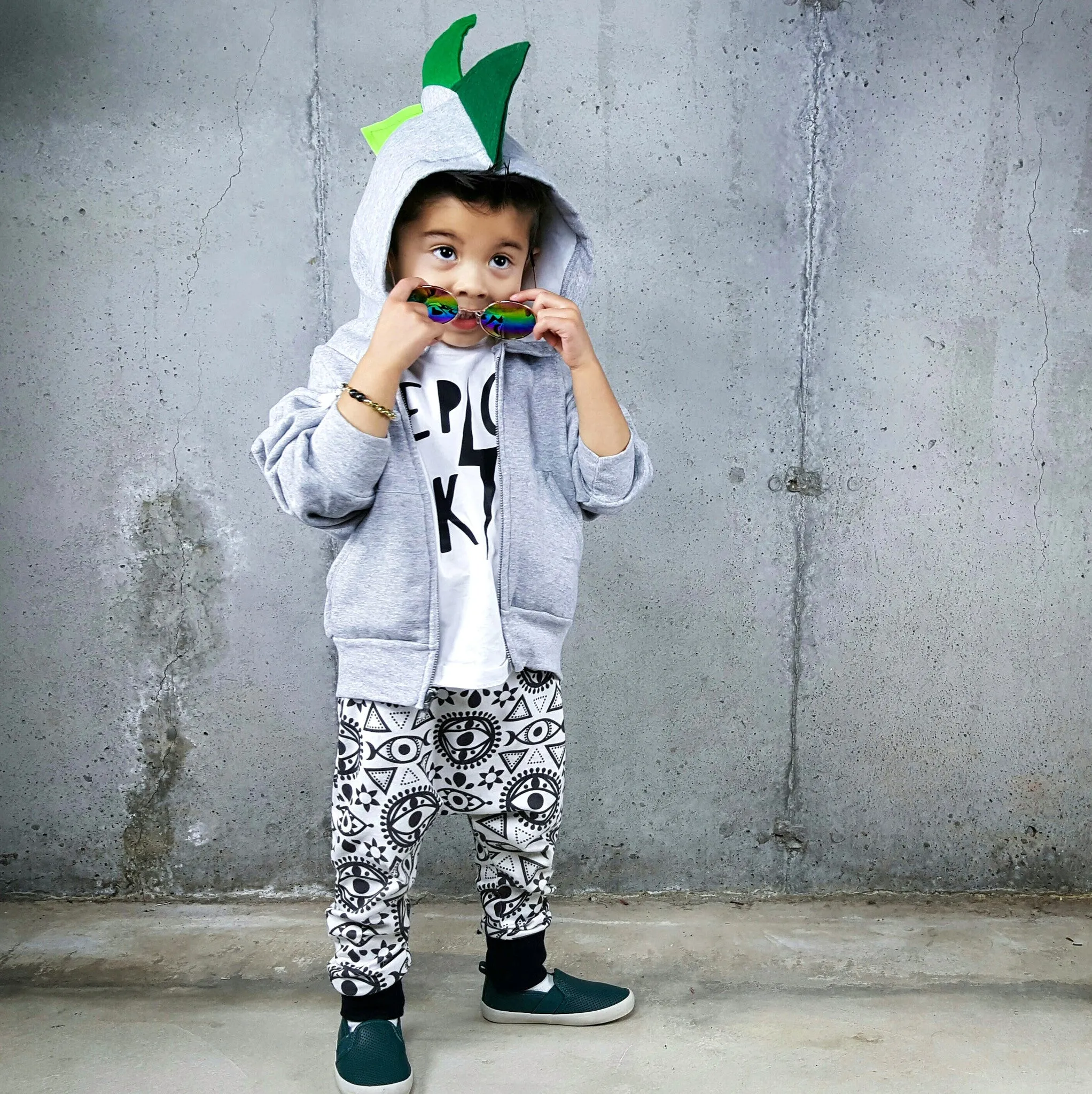 #018 - RTS Green Ombre Dino Hoodie -  Youth XS (2-4) | Youth S (6-8))