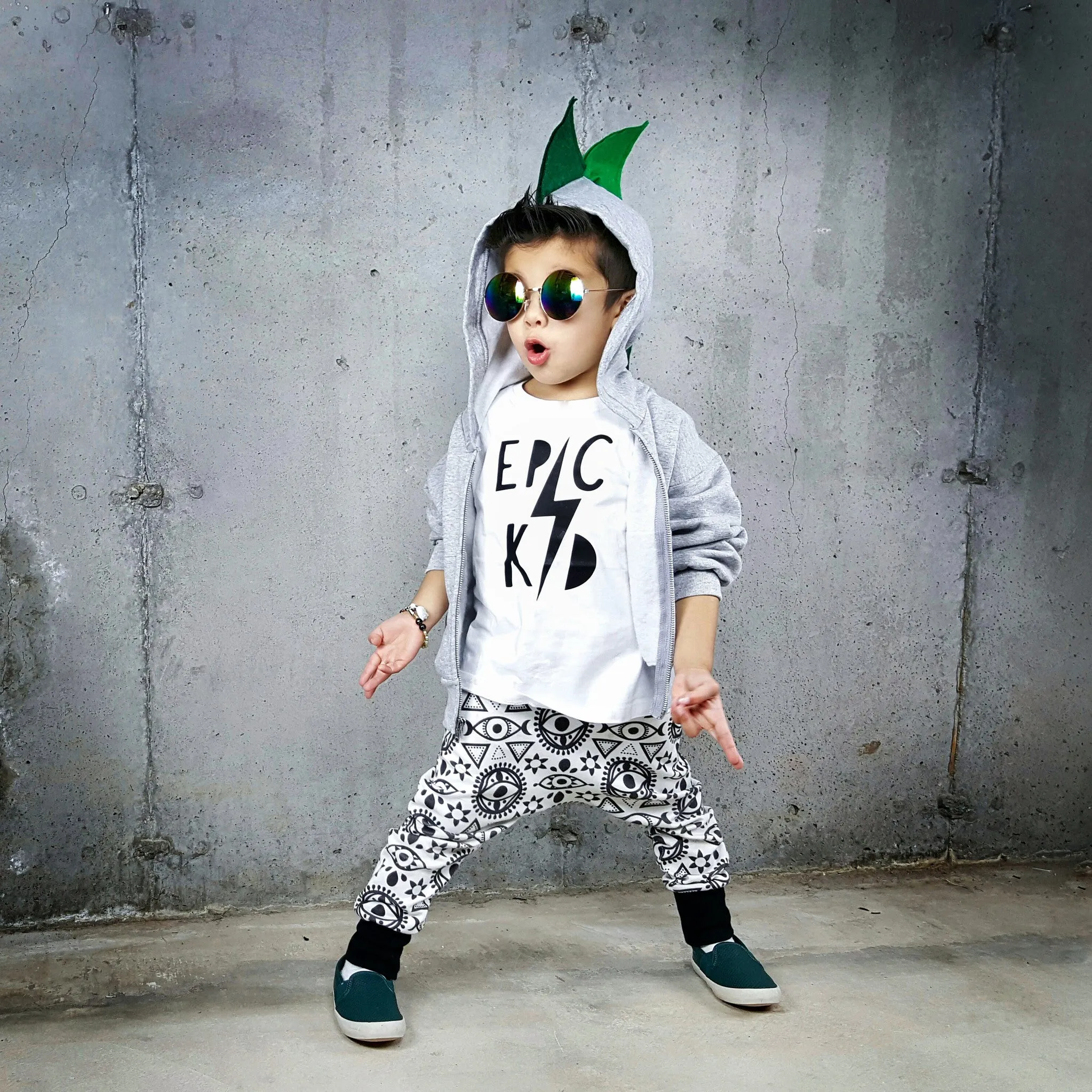 #018 - RTS Green Ombre Dino Hoodie -  Youth XS (2-4) | Youth S (6-8))