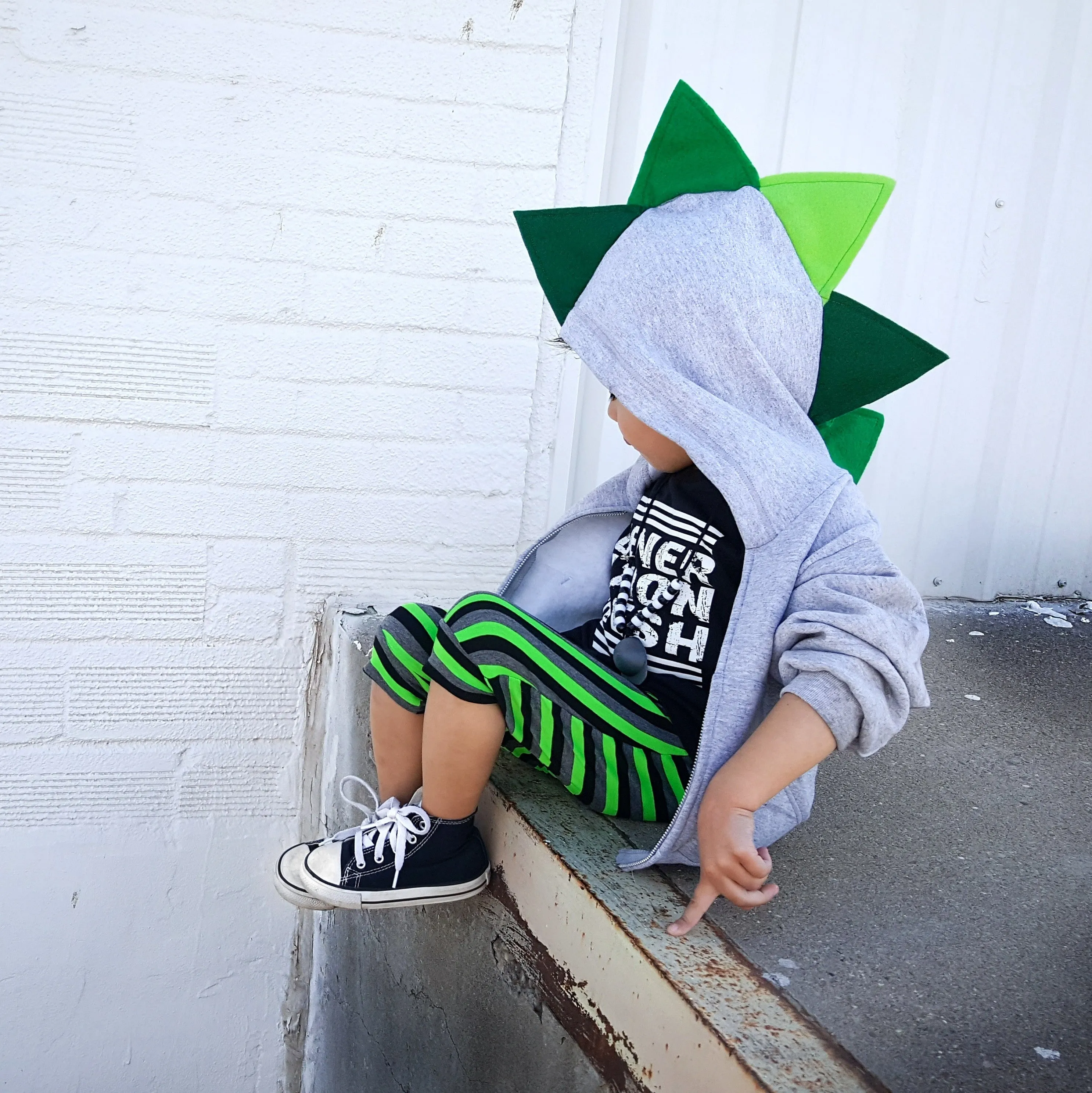 #018 - RTS Green Ombre Dino Hoodie -  Youth XS (2-4) | Youth S (6-8))