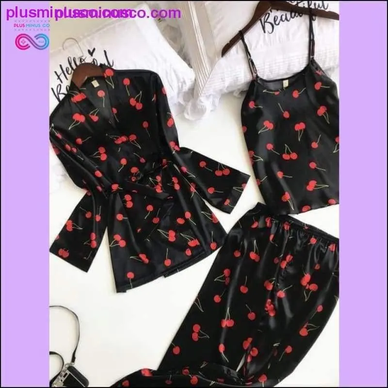 3 Pcs Printing Women Robe Sets Spaghetti Strap+Cardigan+Pant