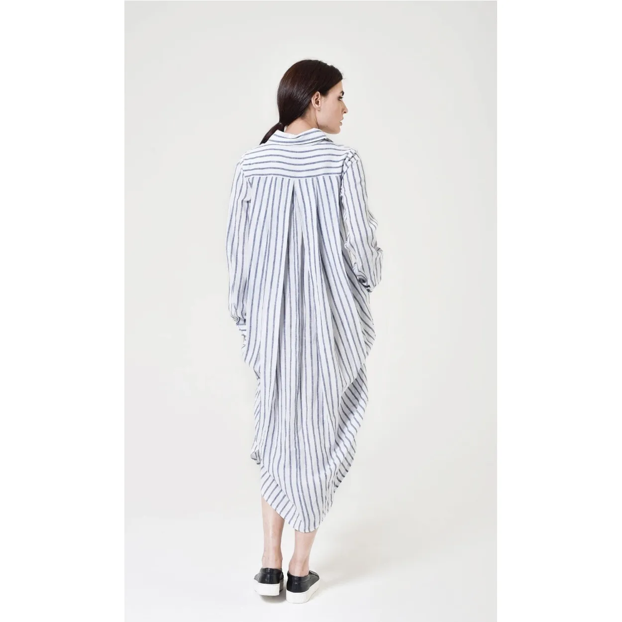 Aakasha  |Stripes Casual Style Linen Long Sleeves Long Handmade