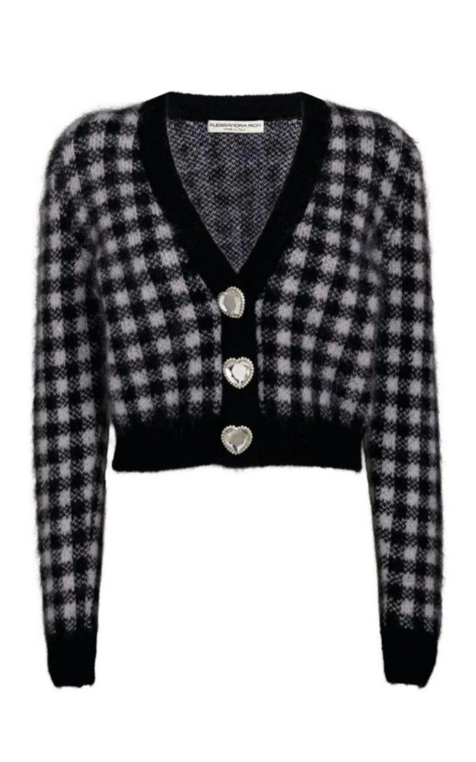 ALESSANDRA RICH  |Embellished Check Mohair Cardigan