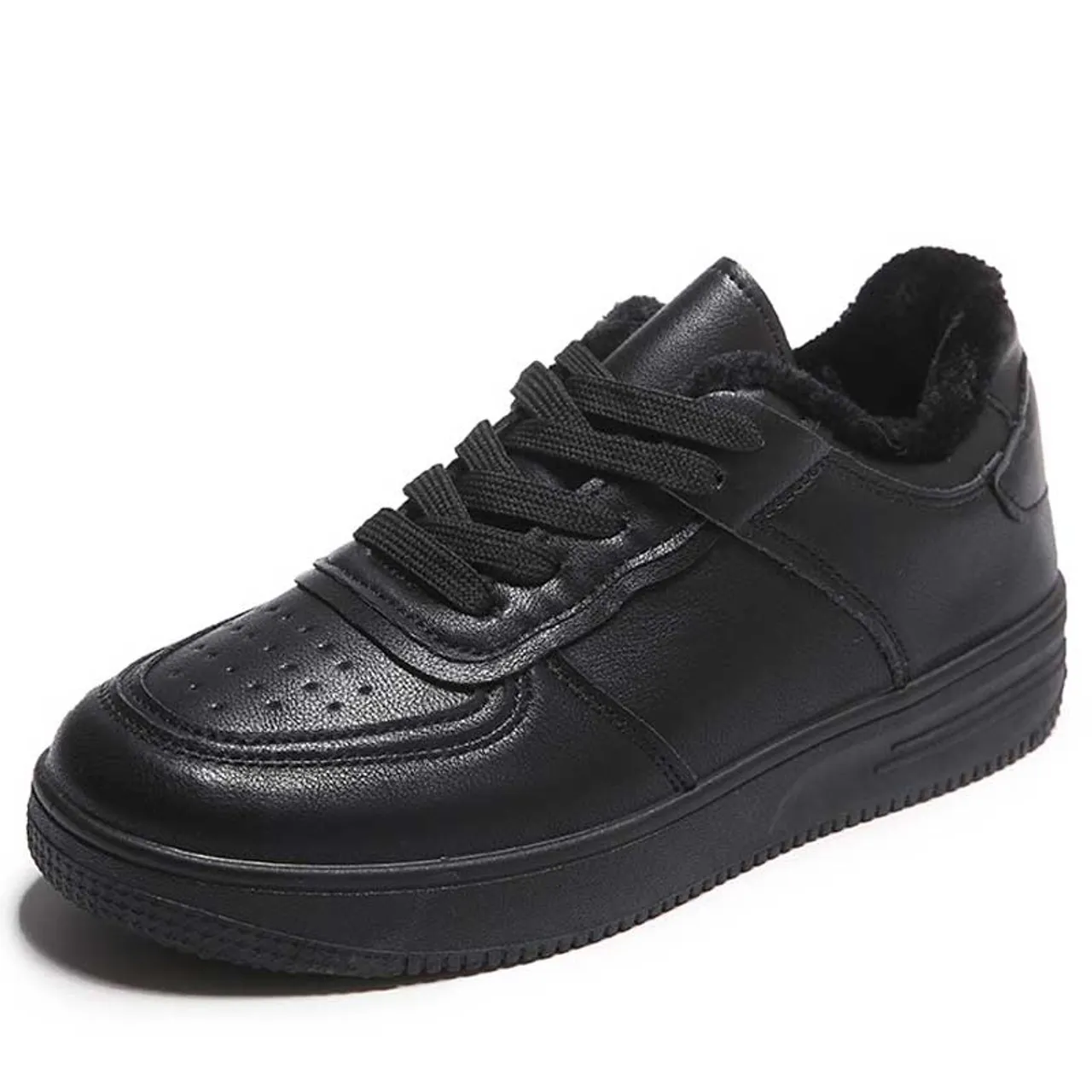 Black simple plain winter lace up shoe sneaker