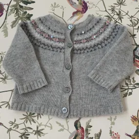 Bonpoint Grey FairIsle Merino Wool Cardigan: 6 Months