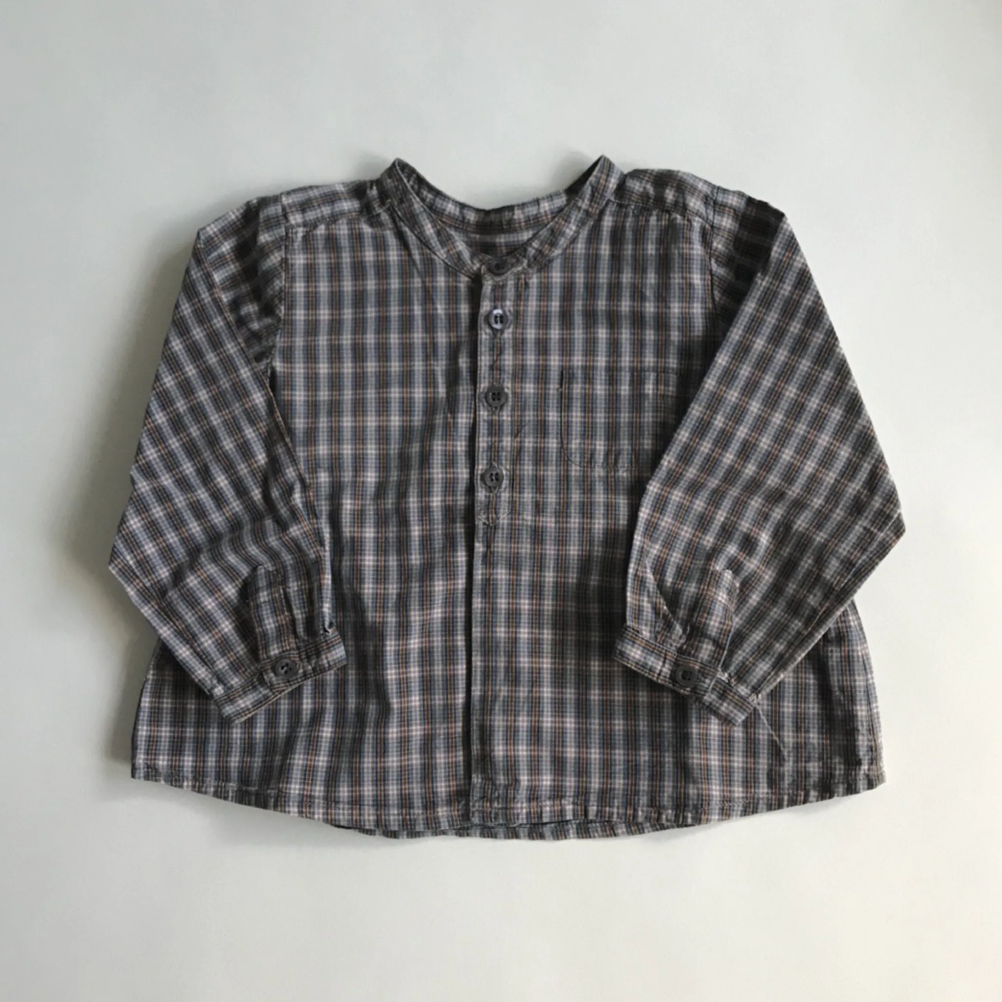 Bonpoint Tartan Cotton Collarless Shirt