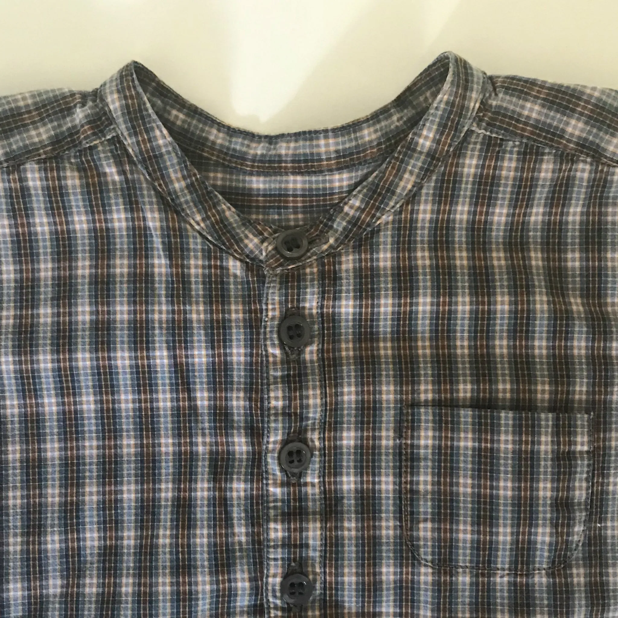 Bonpoint Tartan Cotton Collarless Shirt