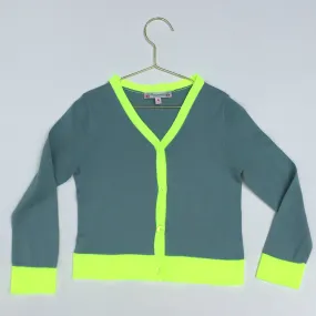 Bonpoint Teal Cotton Cardigan With Neon Trim