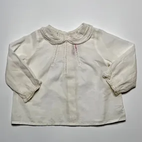 Bonpoint White Cotton Pintuck Blouse With Lace Trim Collar: 12 Months