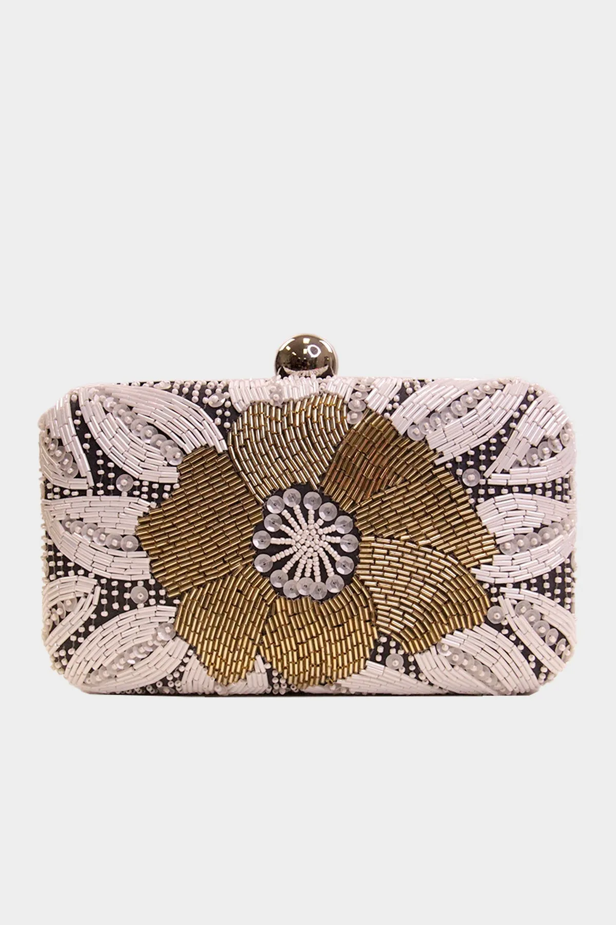 Camelia Beaded Clutch in Gold