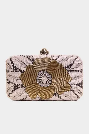 Camelia Beaded Clutch in Gold