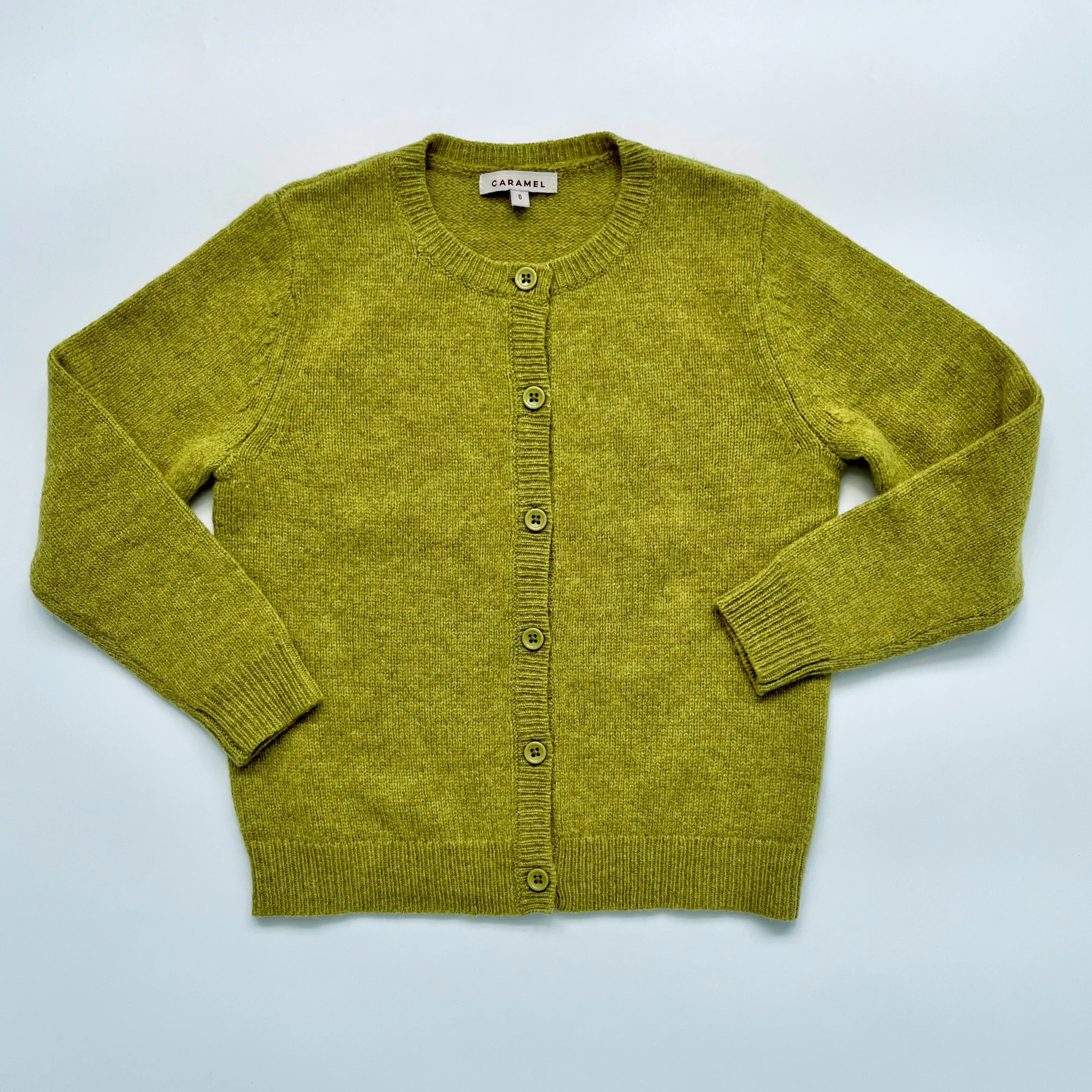 Caramel Chartreuse Merino Wool Cardigan: 6 Years