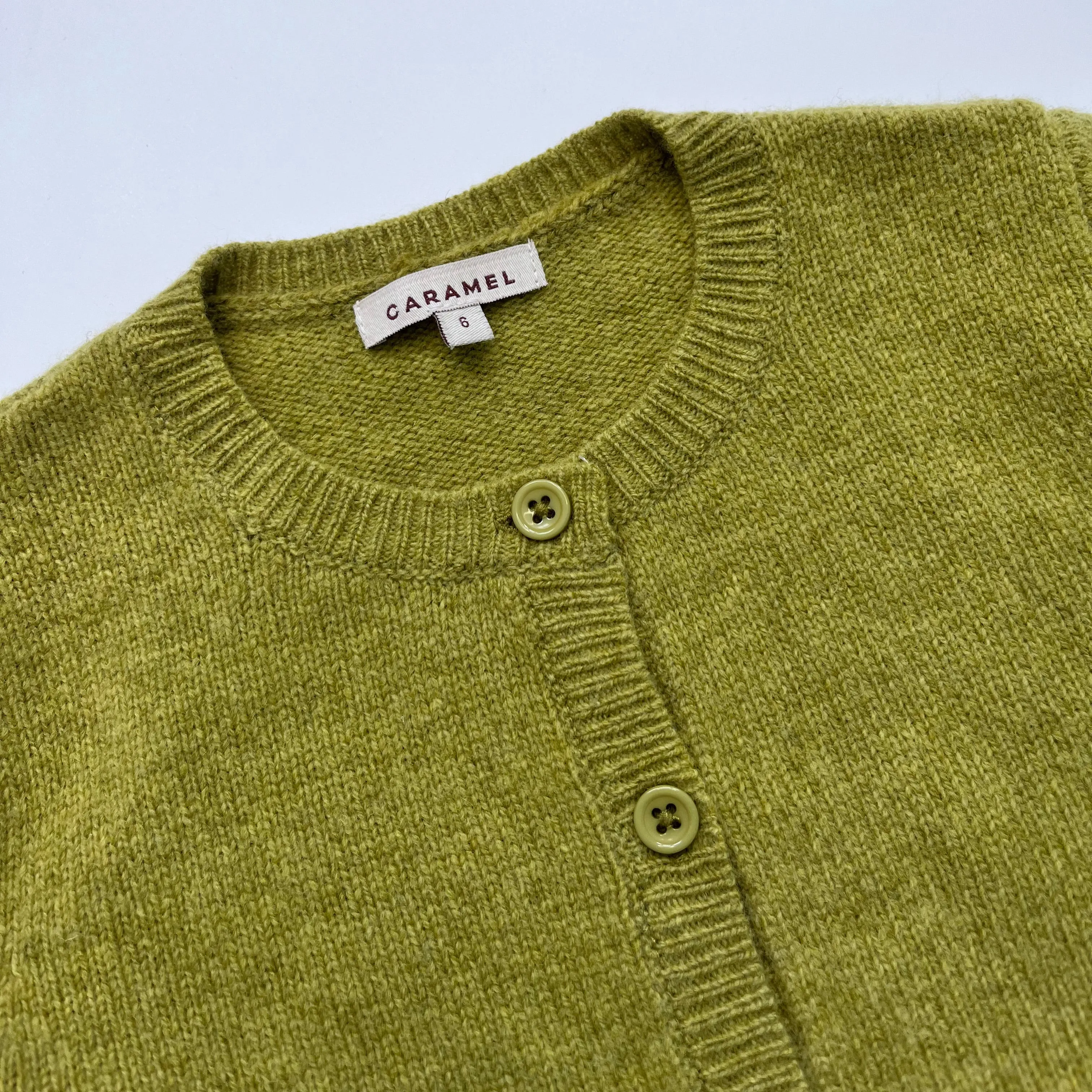 Caramel Chartreuse Merino Wool Cardigan: 6 Years