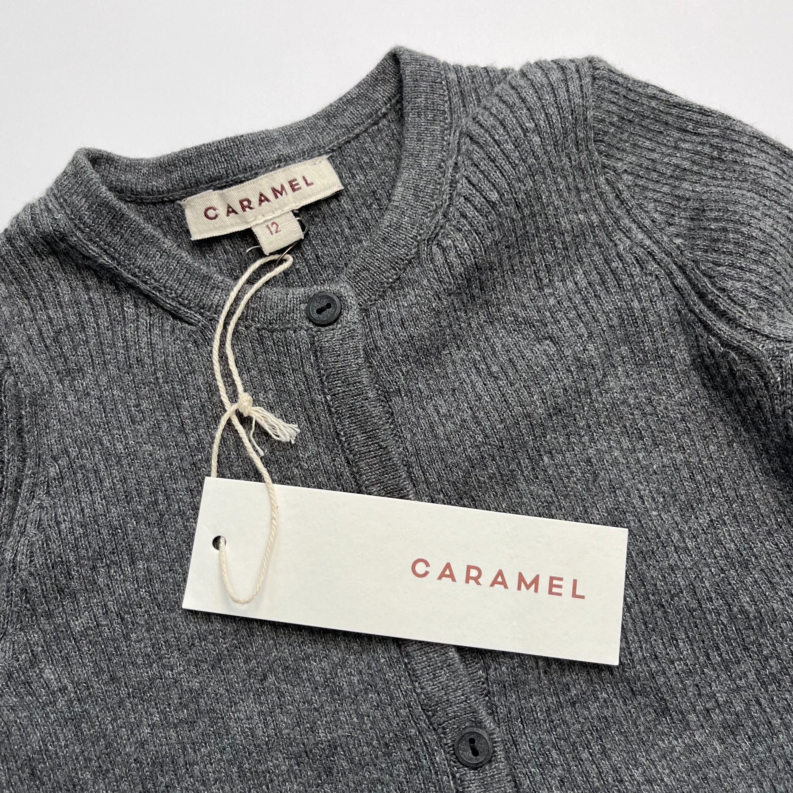 Caramel Grey Ribbed Cotton Cardigan Top: 2 Years (Brand New)