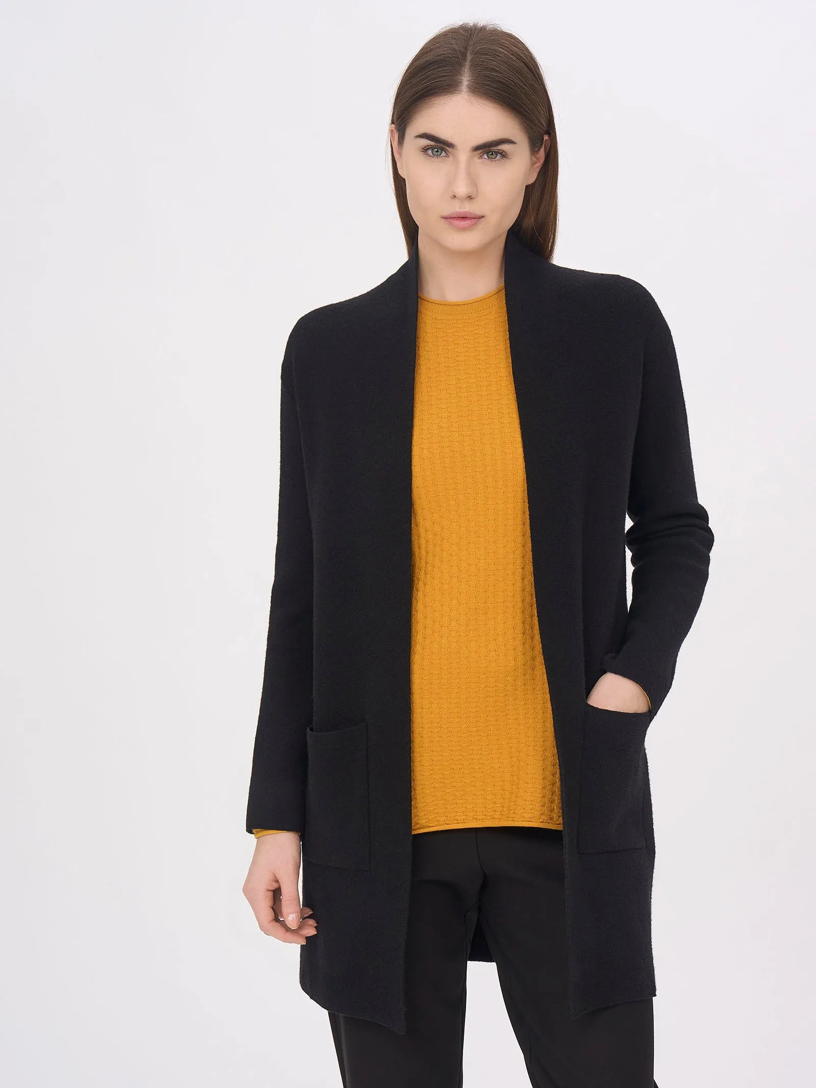 Cardigan aperto in filato Super Soft - Nero