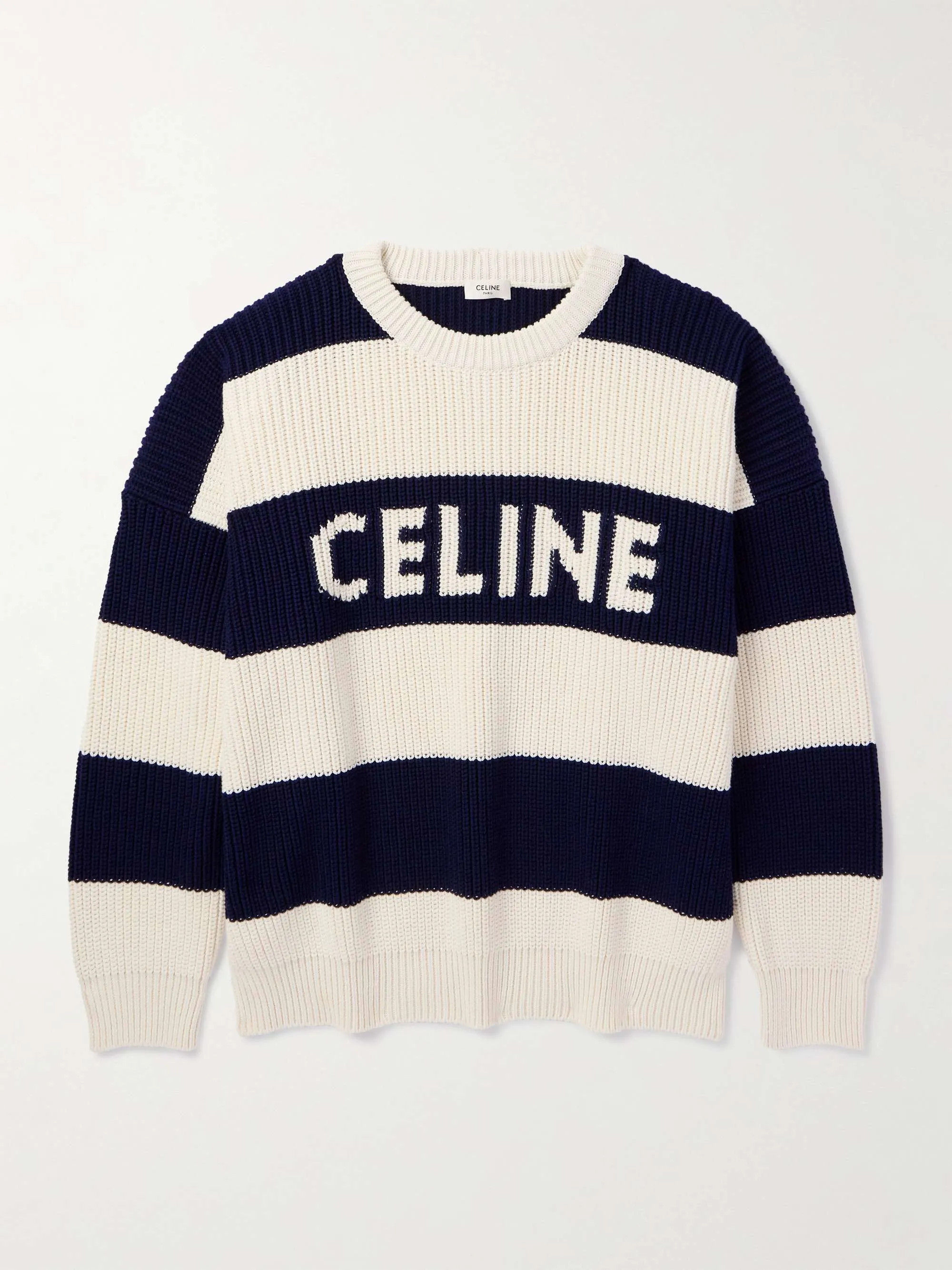 CELINE  |Crew Neck Pullovers Stripes Bi-color Long Sleeves Cotton