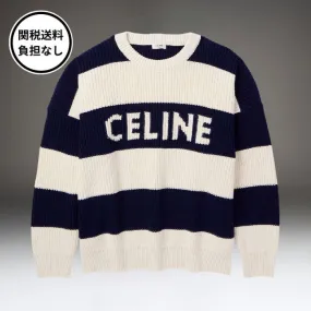 CELINE  |Crew Neck Pullovers Stripes Bi-color Long Sleeves Cotton