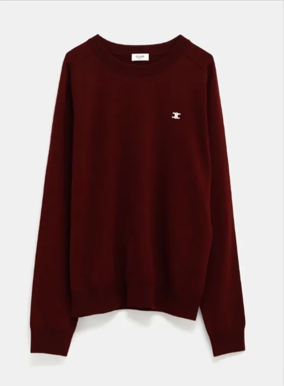 CELINE  |Crew Neck Pullovers Wool Bi-color Long Sleeves Plain Logo