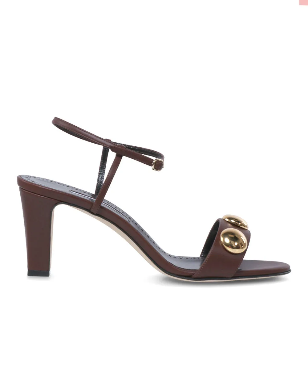 Chaouhenhi Embellished Leather Sandal in Dark Brown