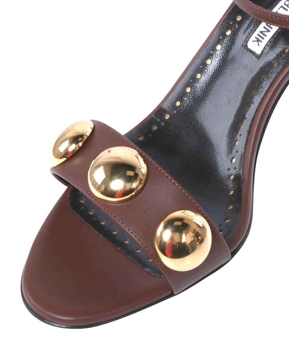 Chaouhenhi Embellished Leather Sandal in Dark Brown