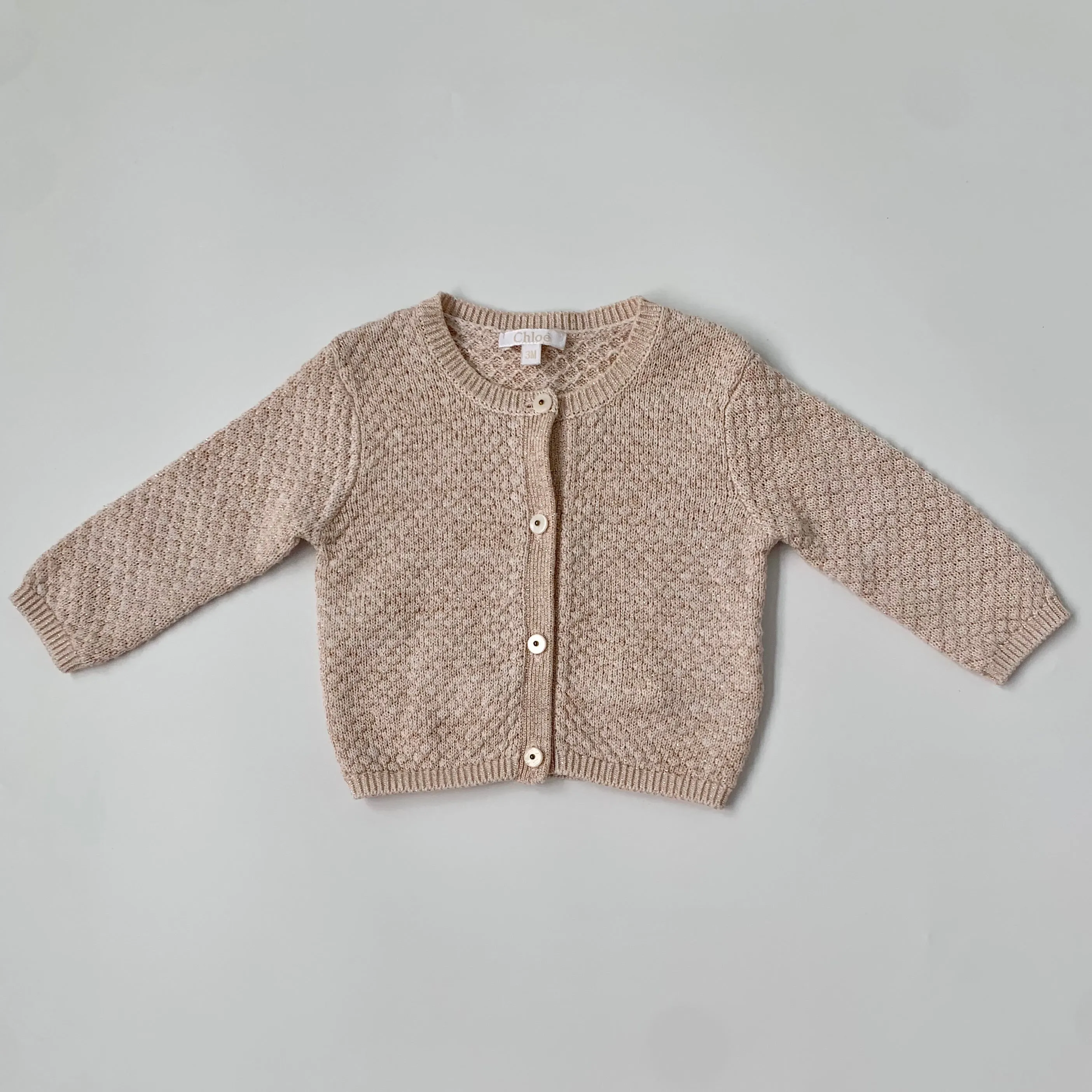 Chloé Blush Pink Metallic Cotton Mix Cardigan: 3 Months