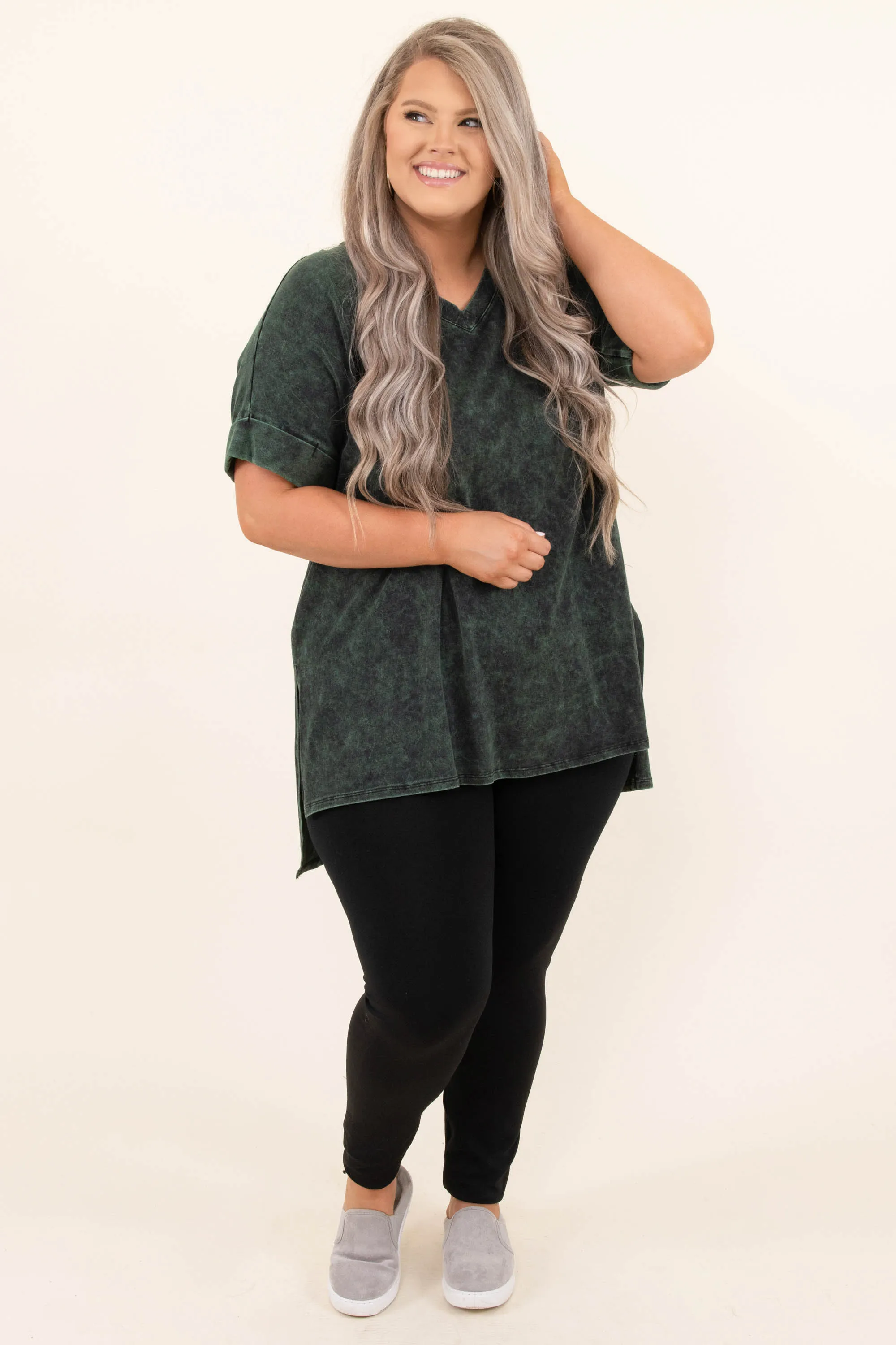 Comfy Travels Top, Army Green Mineral Wash