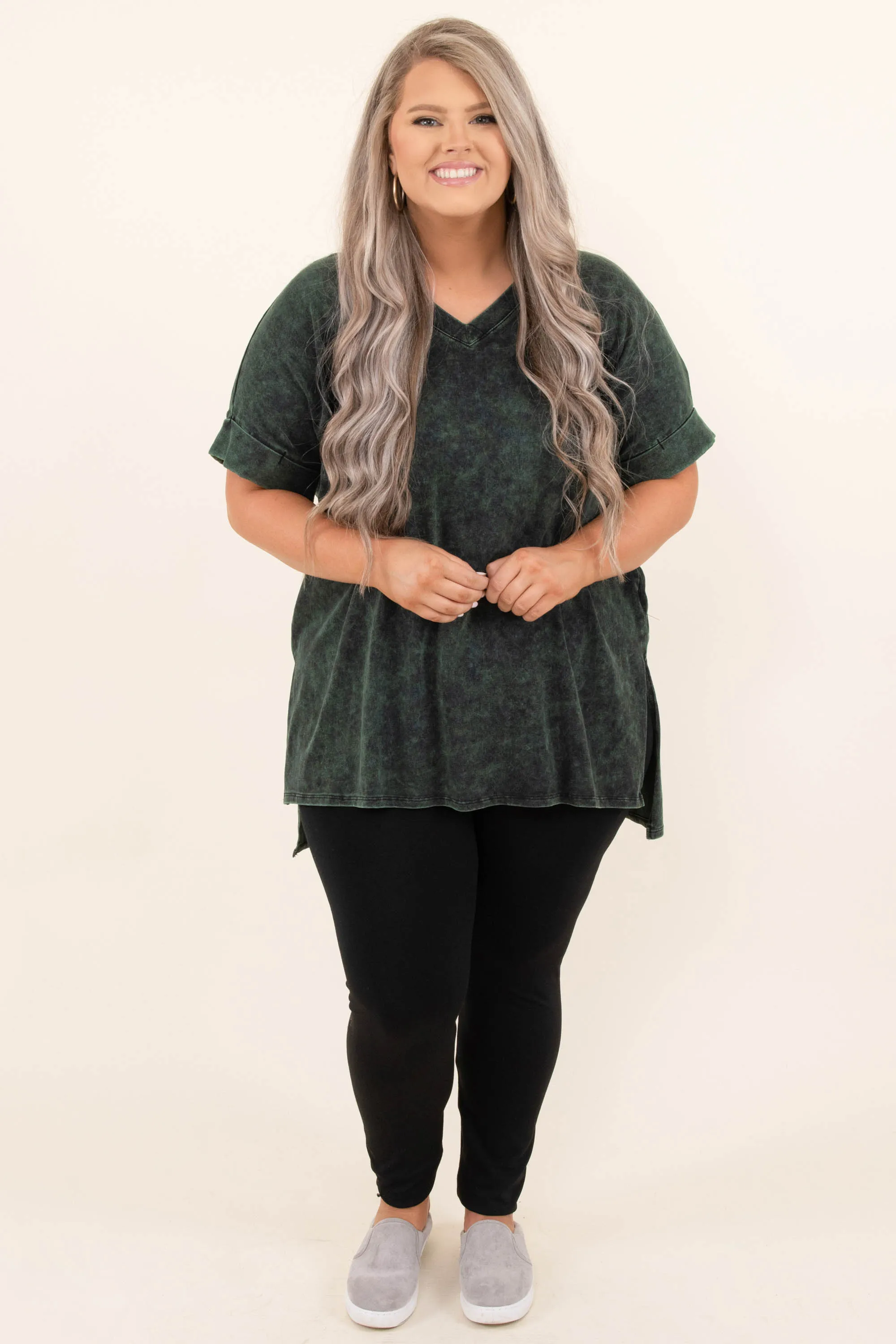 Comfy Travels Top, Army Green Mineral Wash