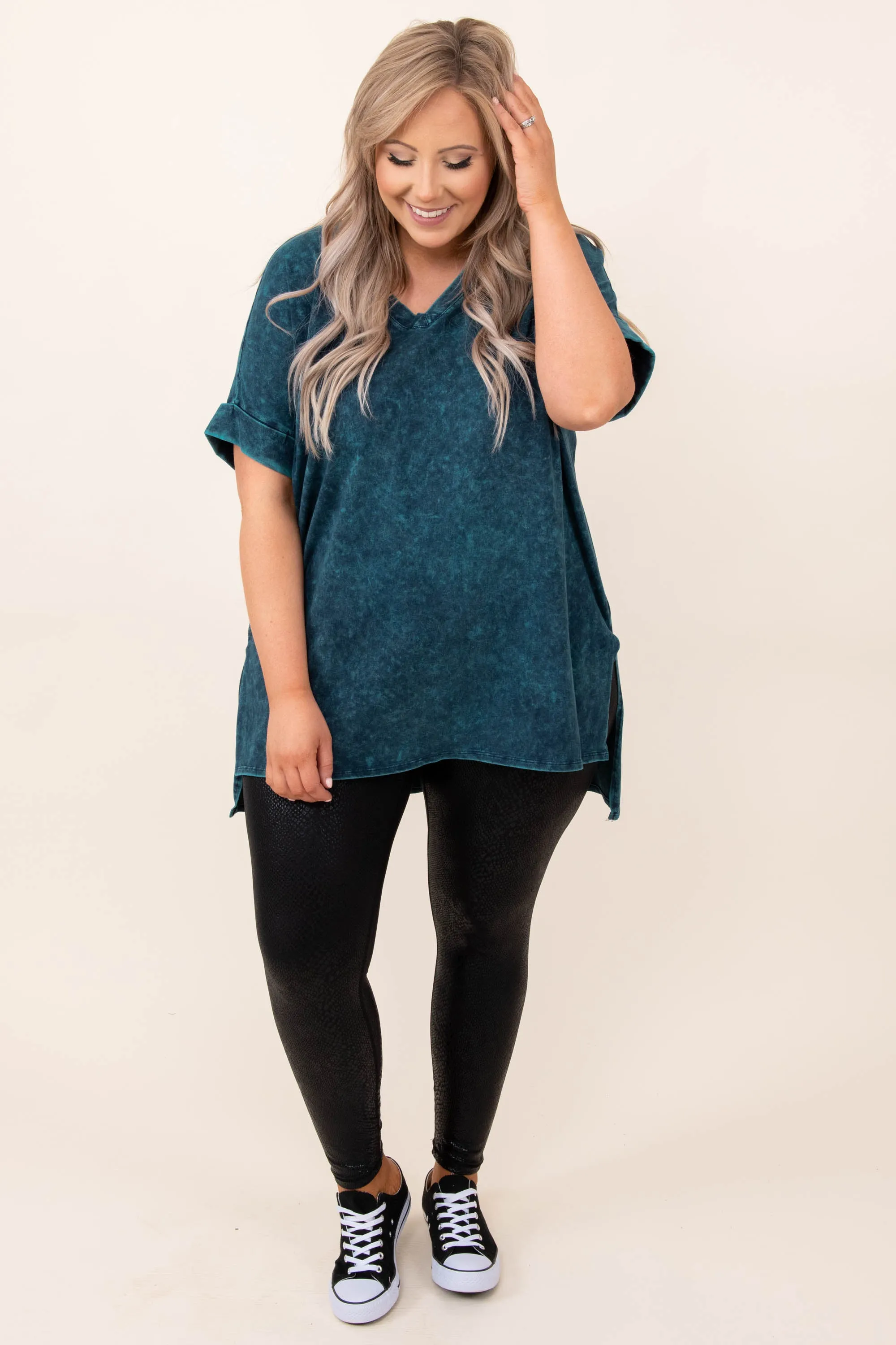 Comfy Travels Top, Deep Aqua Mineral Wash