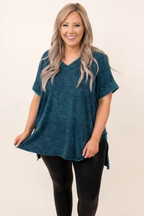 Comfy Travels Top, Deep Aqua Mineral Wash