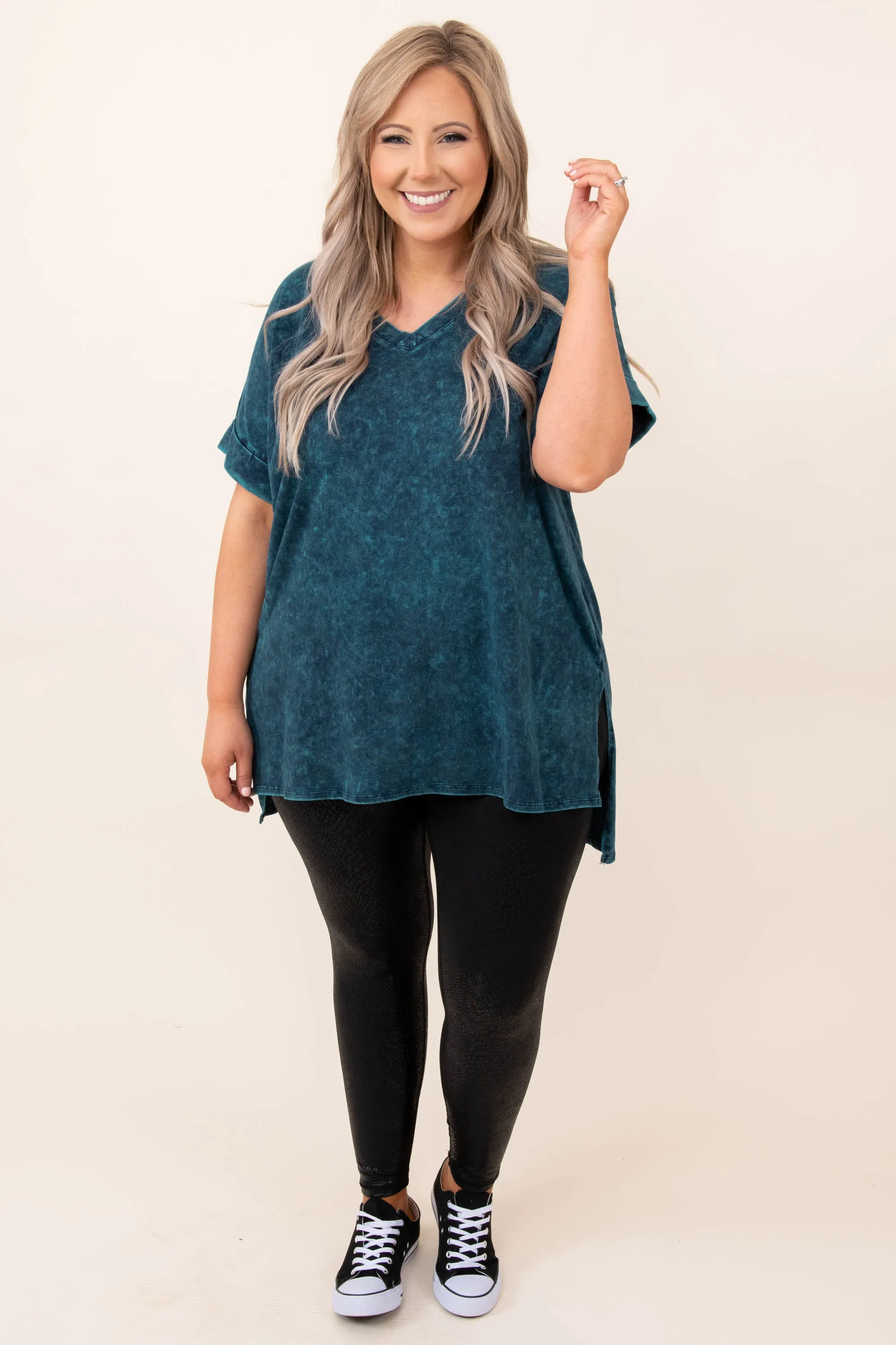 Comfy Travels Top, Deep Aqua Mineral Wash