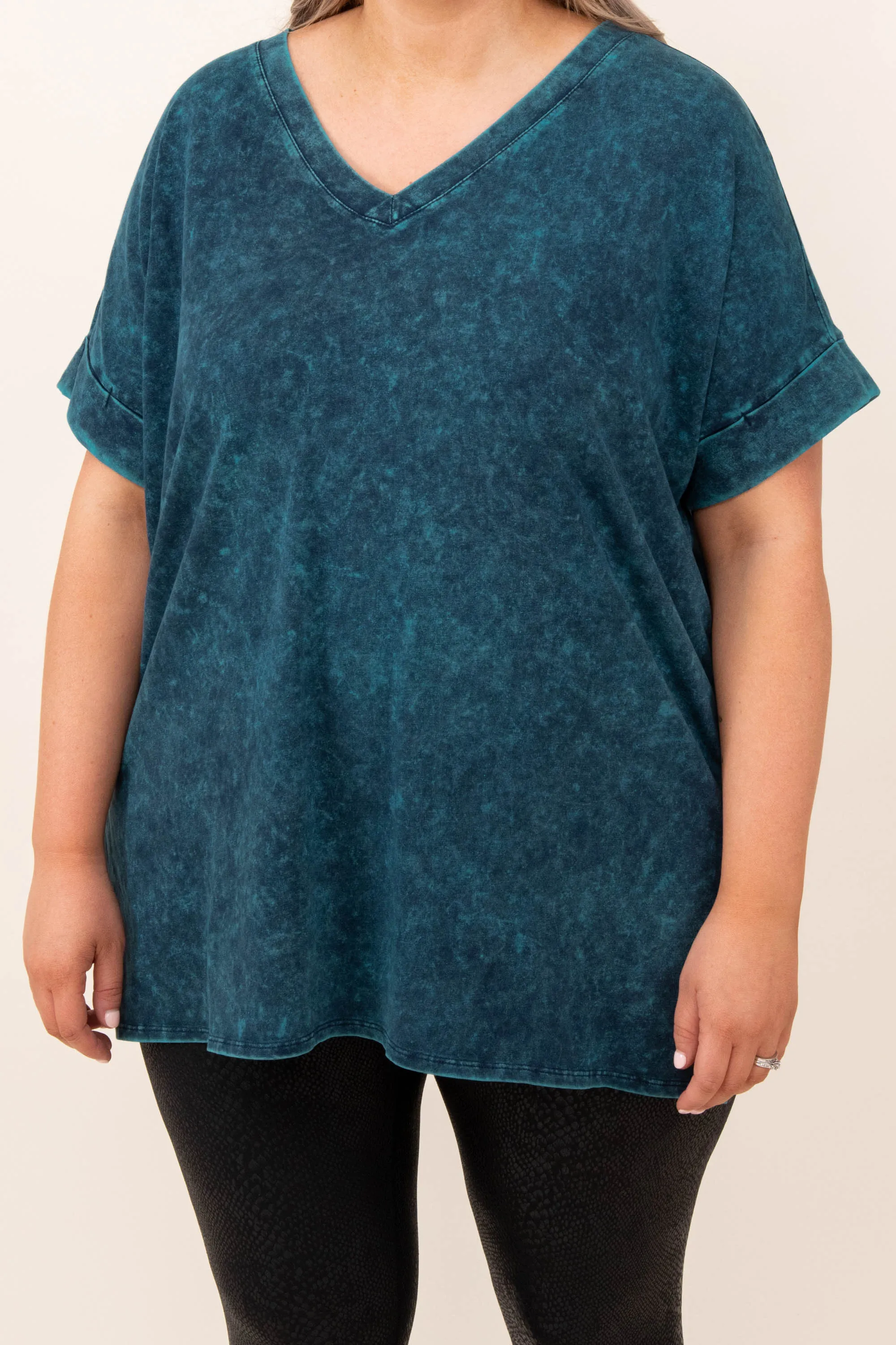 Comfy Travels Top, Deep Aqua Mineral Wash