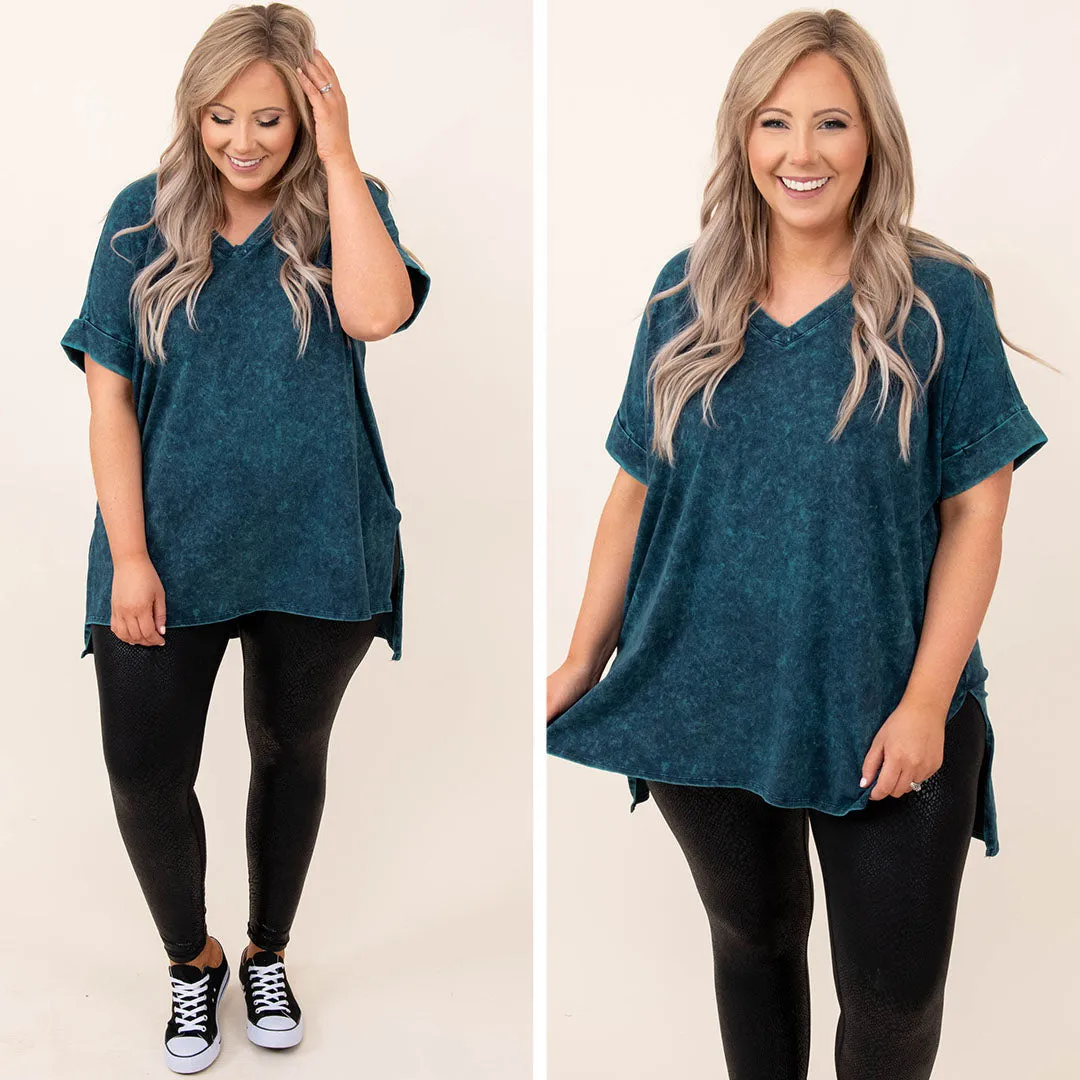 Comfy Travels Top, Deep Aqua Mineral Wash