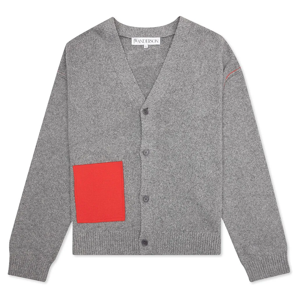 Contrast Pocket Cardigan - Grey Melange