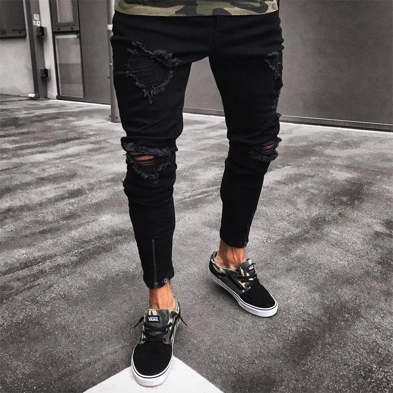 Cool Designer Slim Fit Ripped Skinny Jeans with Destroyed and Frayed Detailing