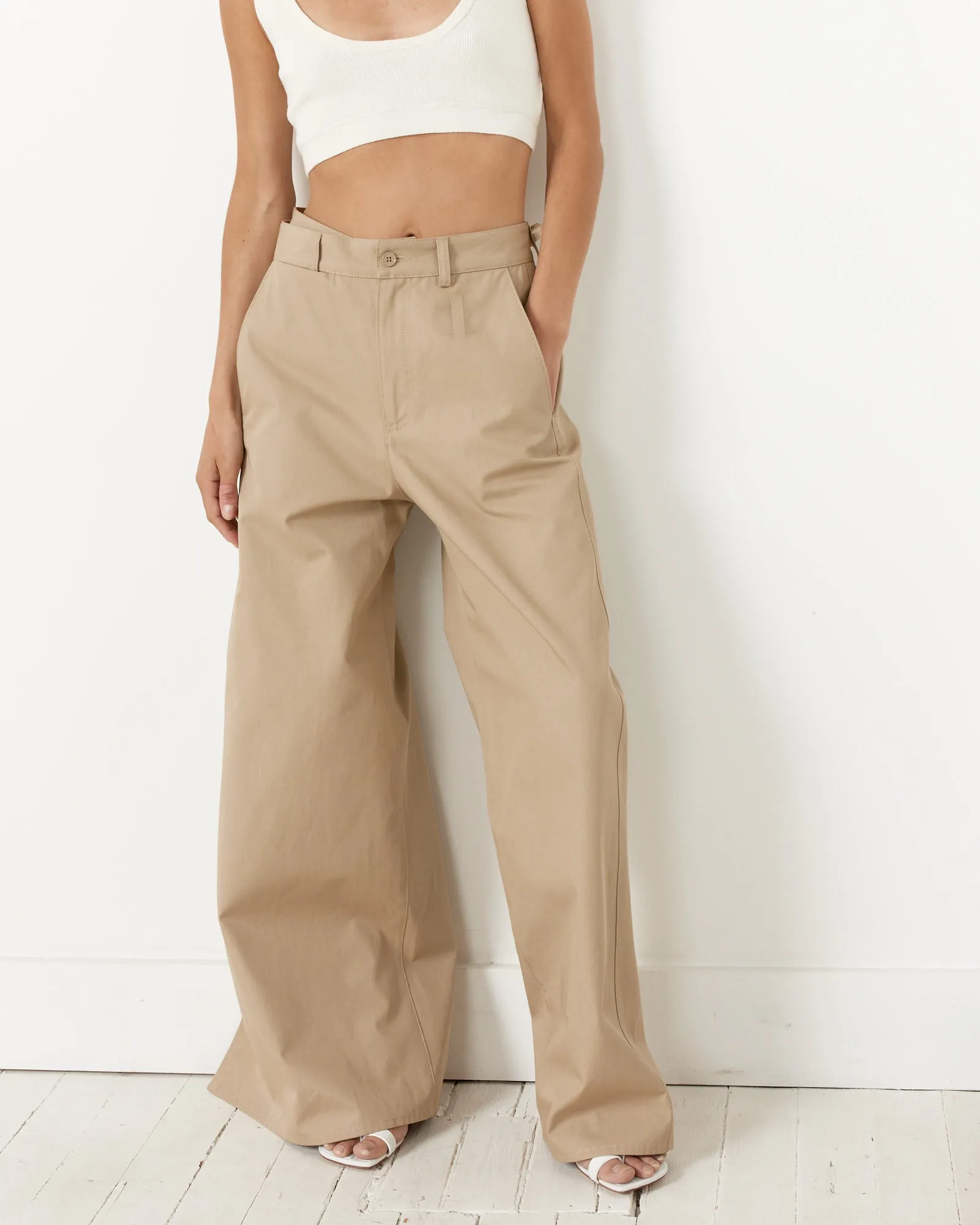 Cotton Gabardine Trousers in Beige