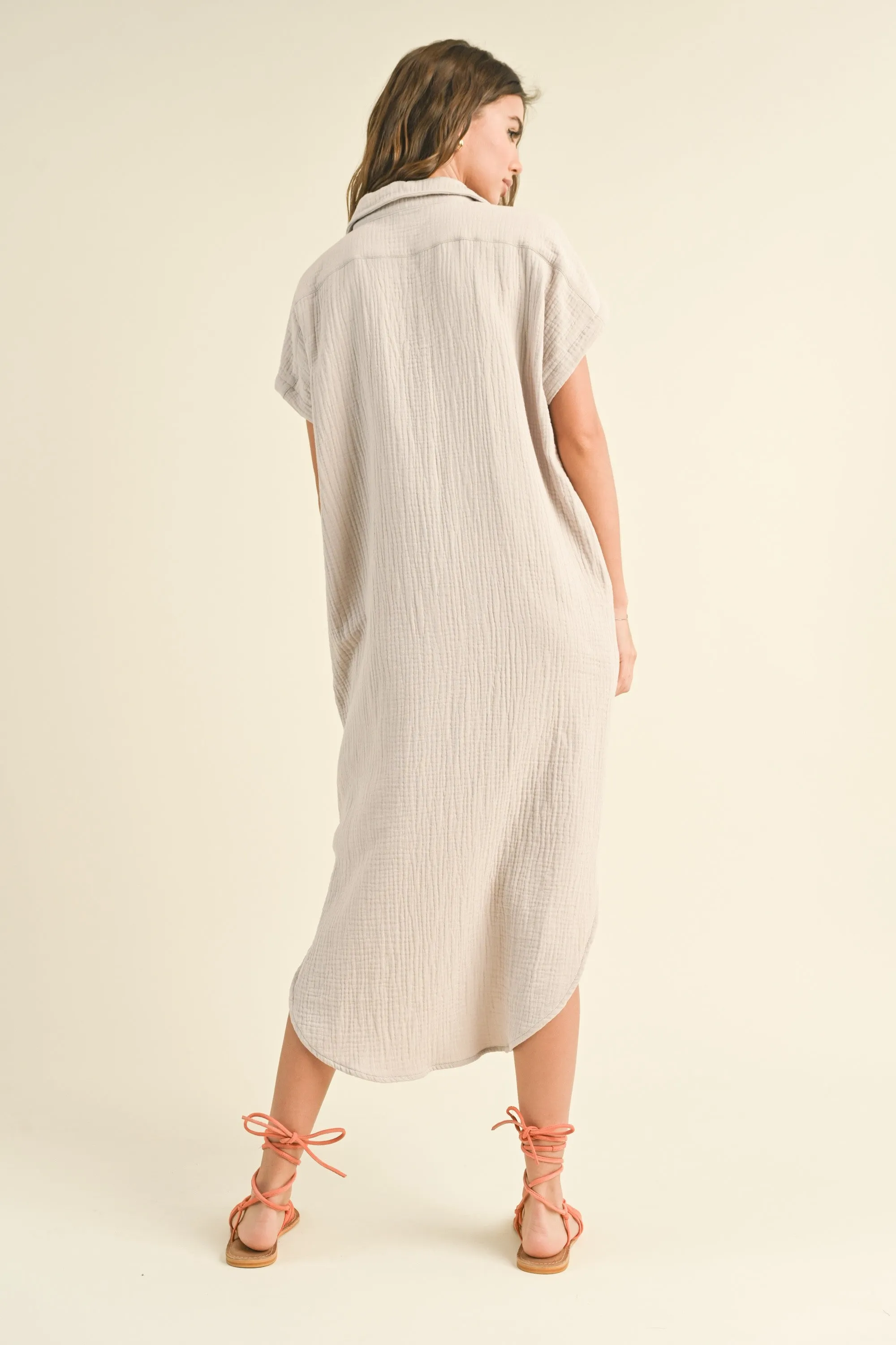 Cream Double Gauze Button Down Maxi Shirt Dress