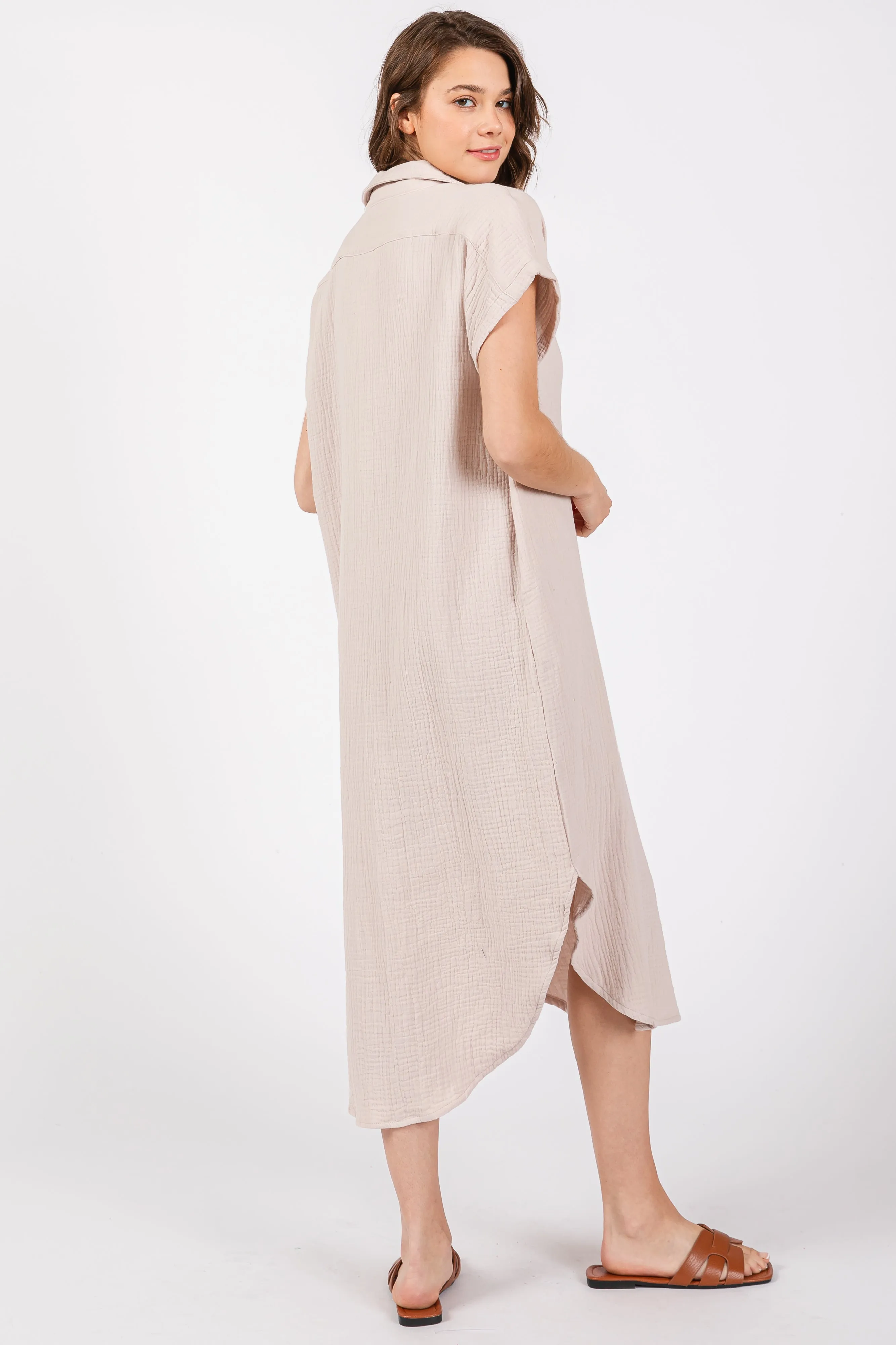 Cream Double Gauze Button Down Maxi Shirt Dress