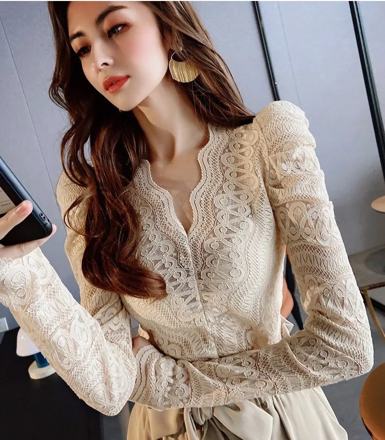 Dabuwawa  |Long Sleeves Lace Shirts & Blouses