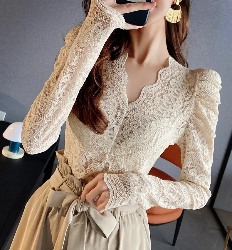 Dabuwawa  |Long Sleeves Lace Shirts & Blouses