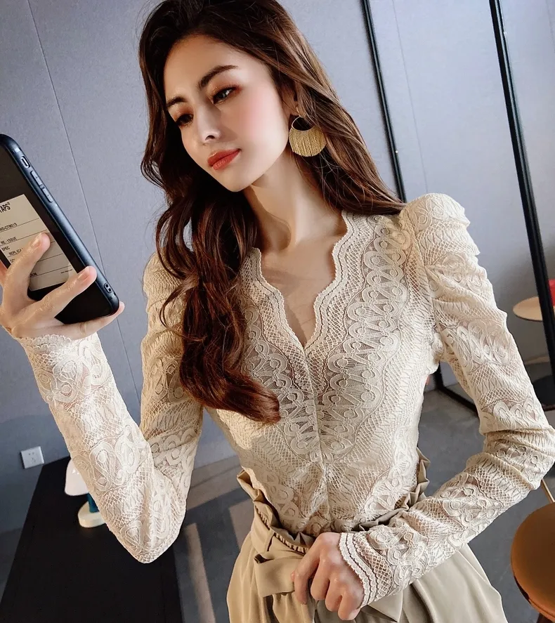 Dabuwawa  |Long Sleeves Lace Shirts & Blouses