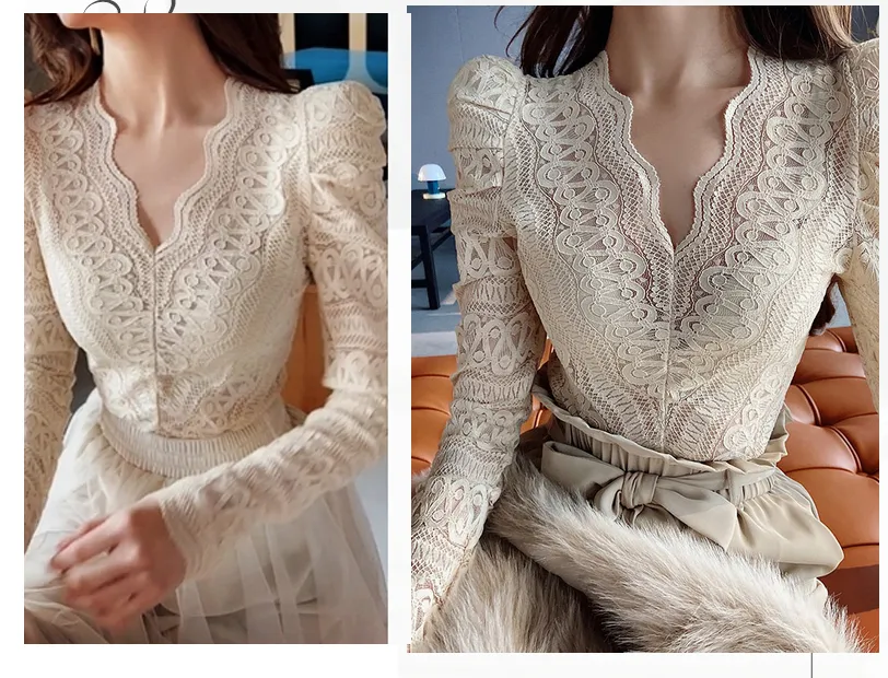 Dabuwawa  |Long Sleeves Lace Shirts & Blouses