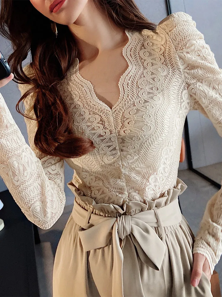 Dabuwawa  |Long Sleeves Lace Shirts & Blouses