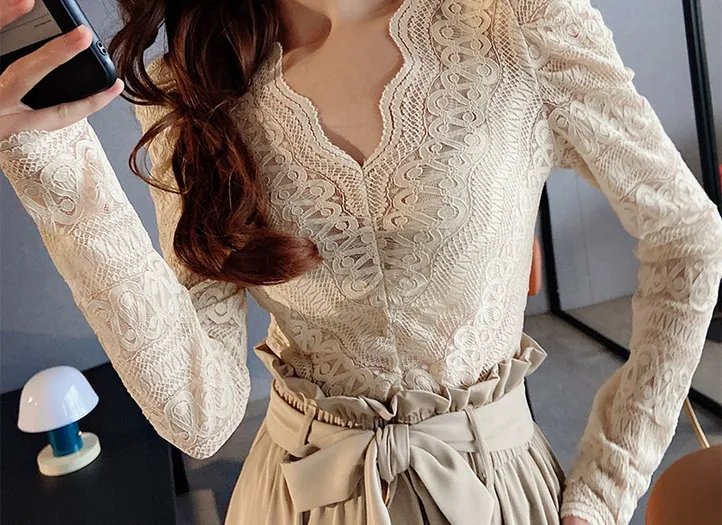 Dabuwawa  |Long Sleeves Lace Shirts & Blouses