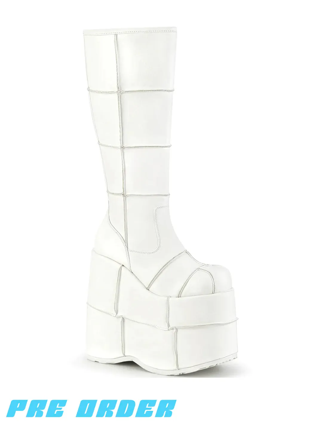 DEMONIA STACK-301 - WHITE VEGAN LEATHER  PRE ORDER 