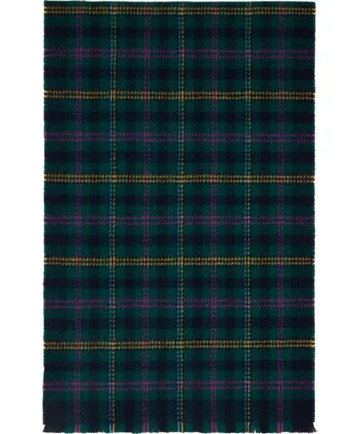 Drake's Green Tartan Check Wool Scarf