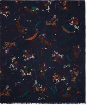 Drake's Navy Mughal and Stars Print Wool Scarf