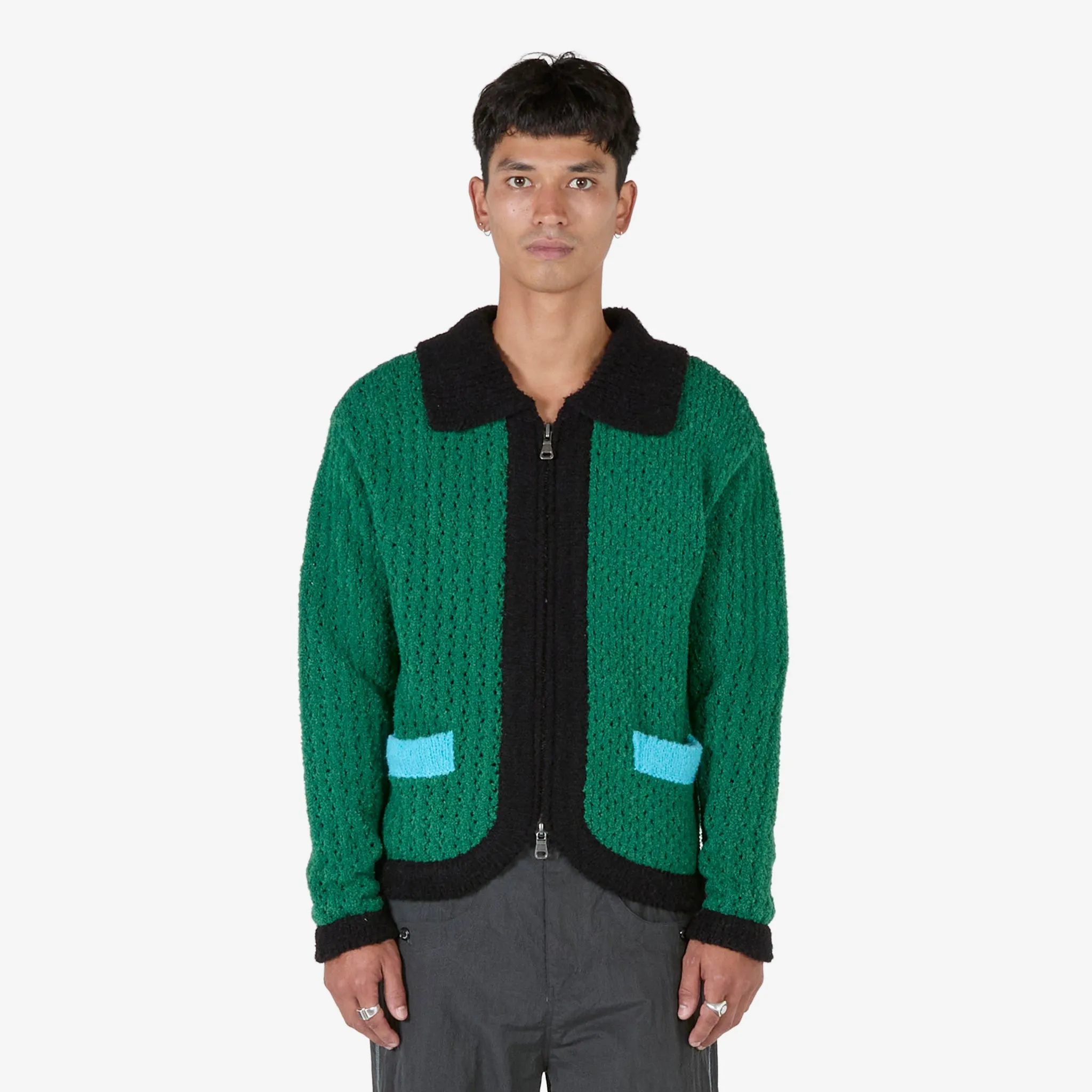 Elass Colour Block Cardigan Green