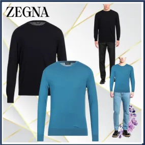 Ermenegildo Zegna  |Crew Neck Pullovers Long Sleeves Plain Cotton Oversized