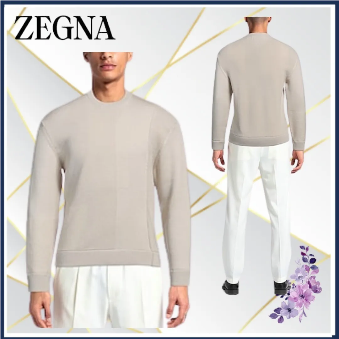 Ermenegildo Zegna  |Crew Neck Pullovers Wool Long Sleeves Plain Oversized Luxury