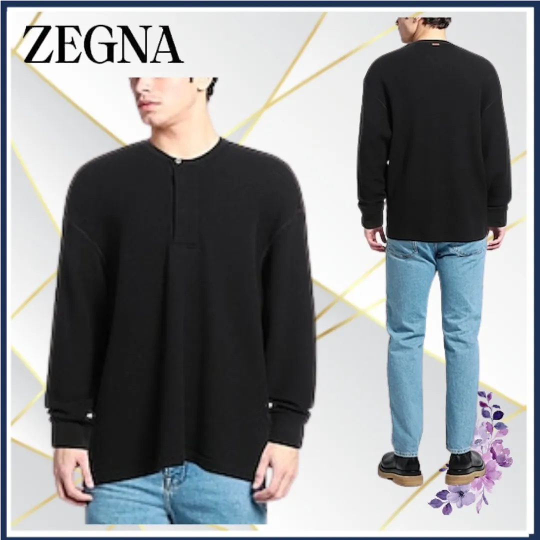 Ermenegildo Zegna  |Pullovers Long Sleeves Plain Oversized Logo Luxury Sweaters